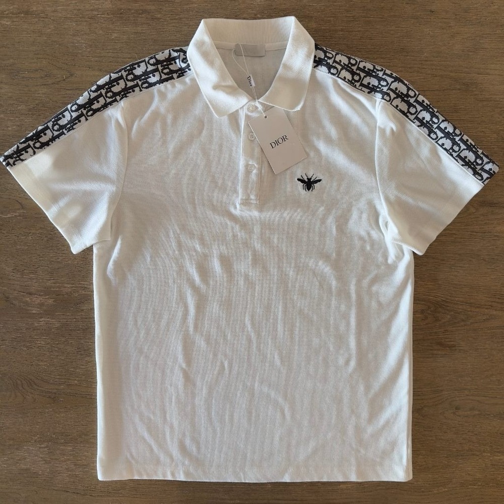 Dior Homme White Oblique Bee Embroidered Polo Shirt Mens Large- Made in France